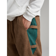 Mens Corduroy Colorblock Pocket Ankle Length Pants