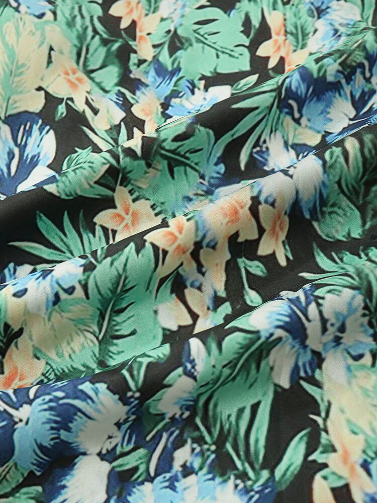 Men Allover Floral Print Hawaiian Plants Paradise Short Sleeve Shirts