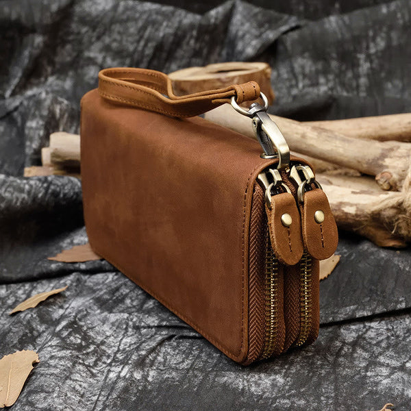 Genuine Leather Retro Casual Bifold Wallet Men's Clutch Long Wallet