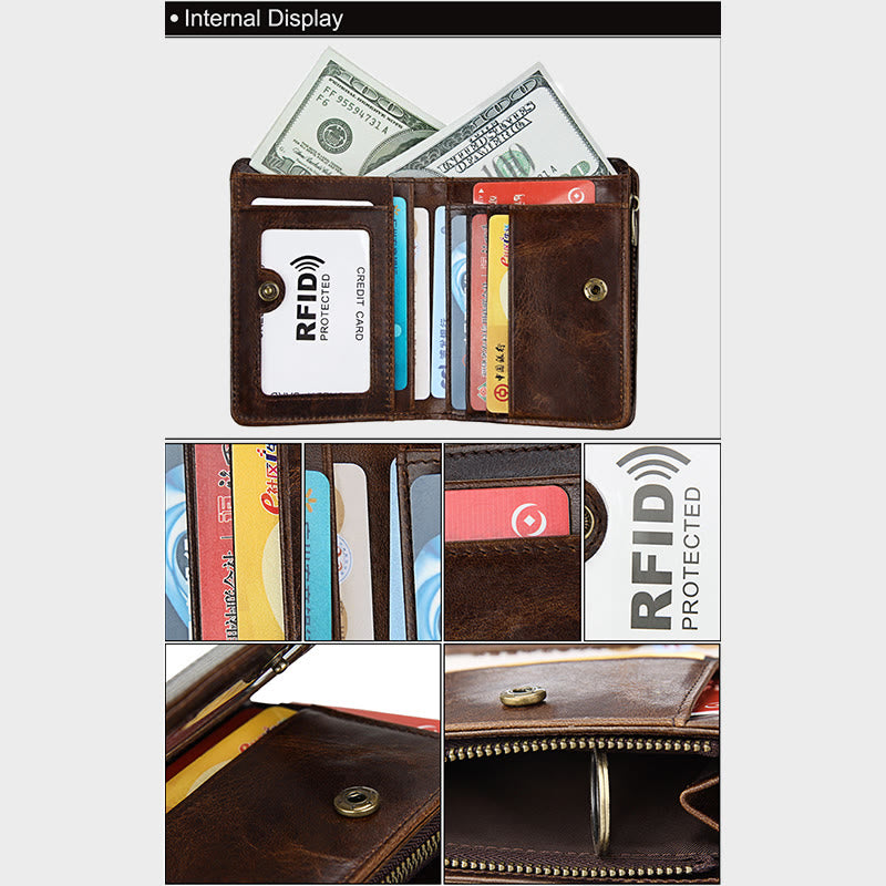 Men Retro Genuine Leather Multi Pocket Money Clip Wallet