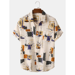 Mens Causual Funny Cartoon Pattern Short Sleeve Shirts