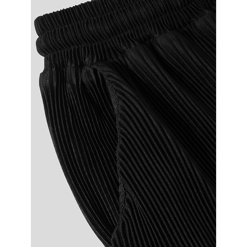 Men Plus Size S-5XL Casual Loose Fit Pleated Texture Straight Leg Pants