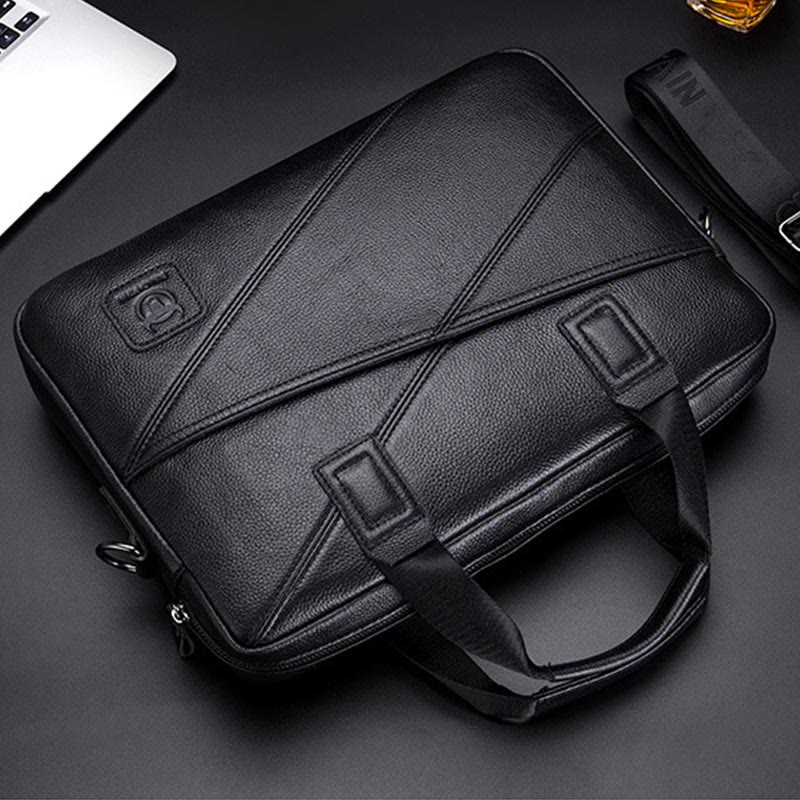 Men's Business Briefcase Simple Handbag Solid Color Leather Messenger Bag