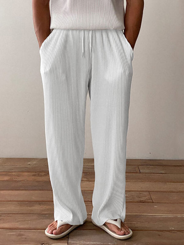 Men Plus Size S-5XL Casual Loose Fit Pleated Texture Straight Leg Pants