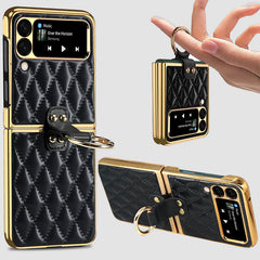 Z Premium Leather Back Scratch Resistant Shockproof Flip Folding Strap Diamond Ring Phone Case