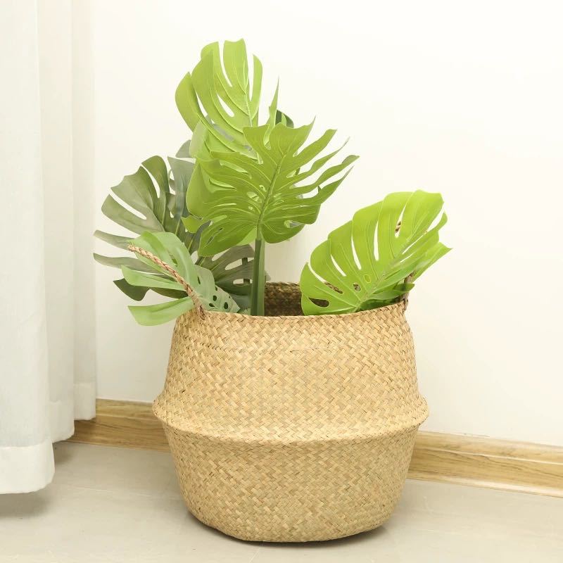 Woven Seagrass Basket With Handles For Plant Pot Belly Basket Storage Basket Wicker Baskets