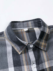 Square Collar Long Sleeve Casual Plaid Button Down Men's Shirt