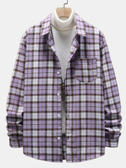 Men's Regular Fit Plaid Button Down Long Sleeve Cuffed Shirt