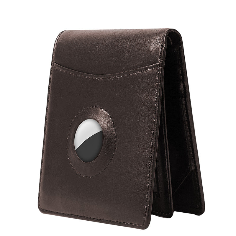 Bifold Airtag Wallet with RFID Men's Leather Shield Anti-Theft Wallet