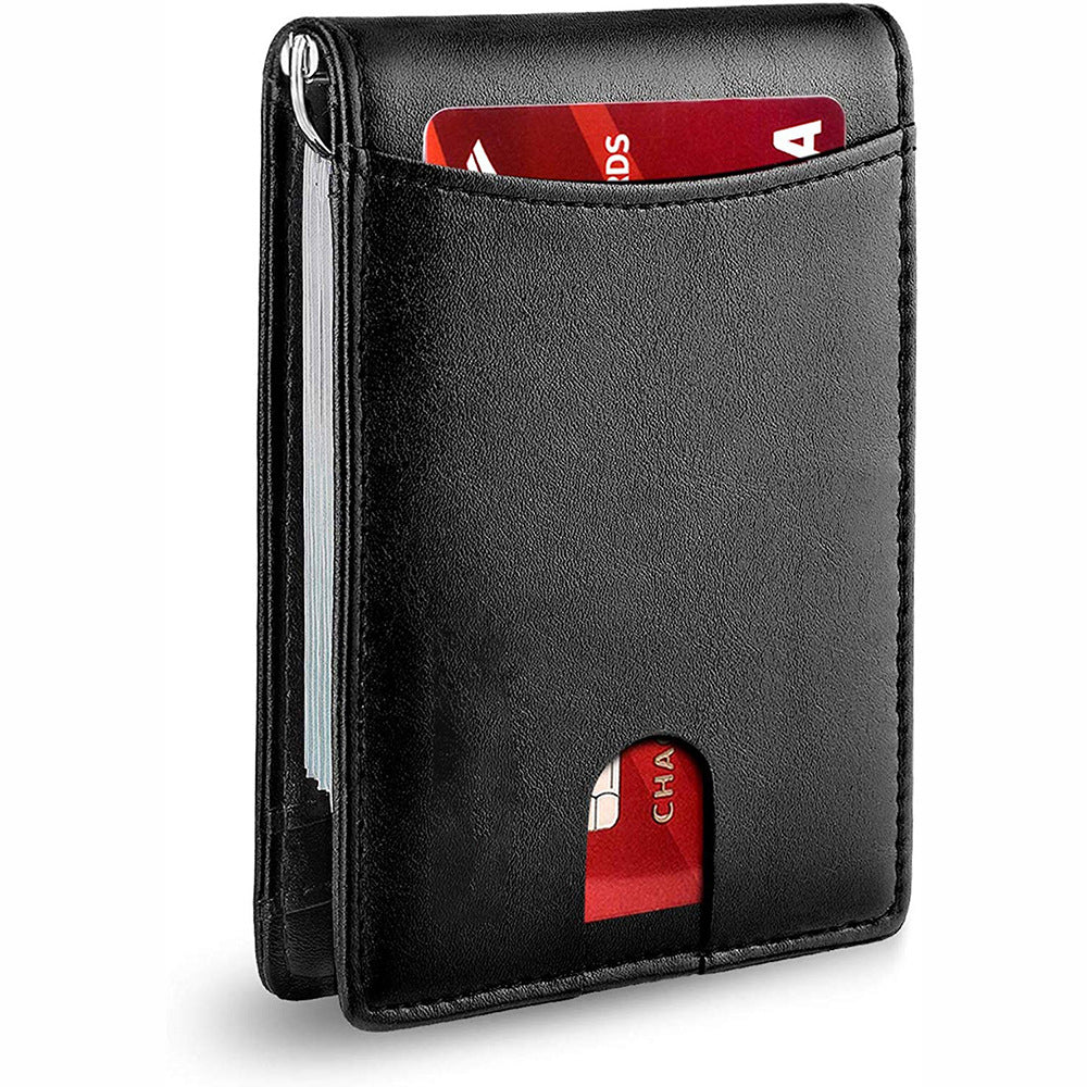 Men-RFID Blocking-Bifold Genuine Leather-Minimalist Front Pocket-Mens Wallet with Money Clip Slim Wallet