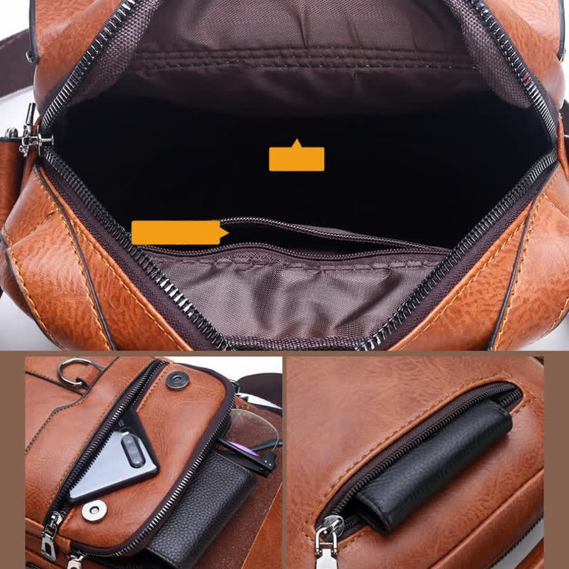 Men's Leather Backpack Lightweight Soft PU Messenger Bag Classic Slim Business Briefcase Messenger Bag