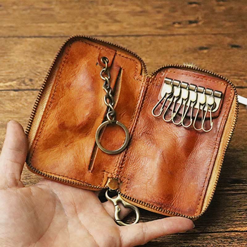 Handmade Zipper Waist Hanger Men's Waist Leather Wallet Multifunction Key Case