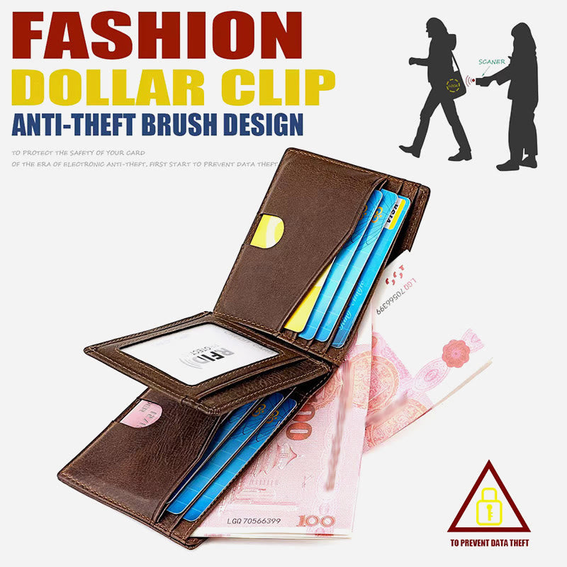 Men's Large Capacity Genuine Leather Airtag Wallet Multi Slot RFID Blocking Card Holder Wallet