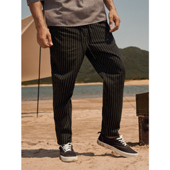 Mens Striped Printed Side Pocket Drawstring Ankle Length Pants