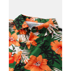 Hawaii Casual Style Floral Print Lapel Collar Short Sleeve Cotton Shirts