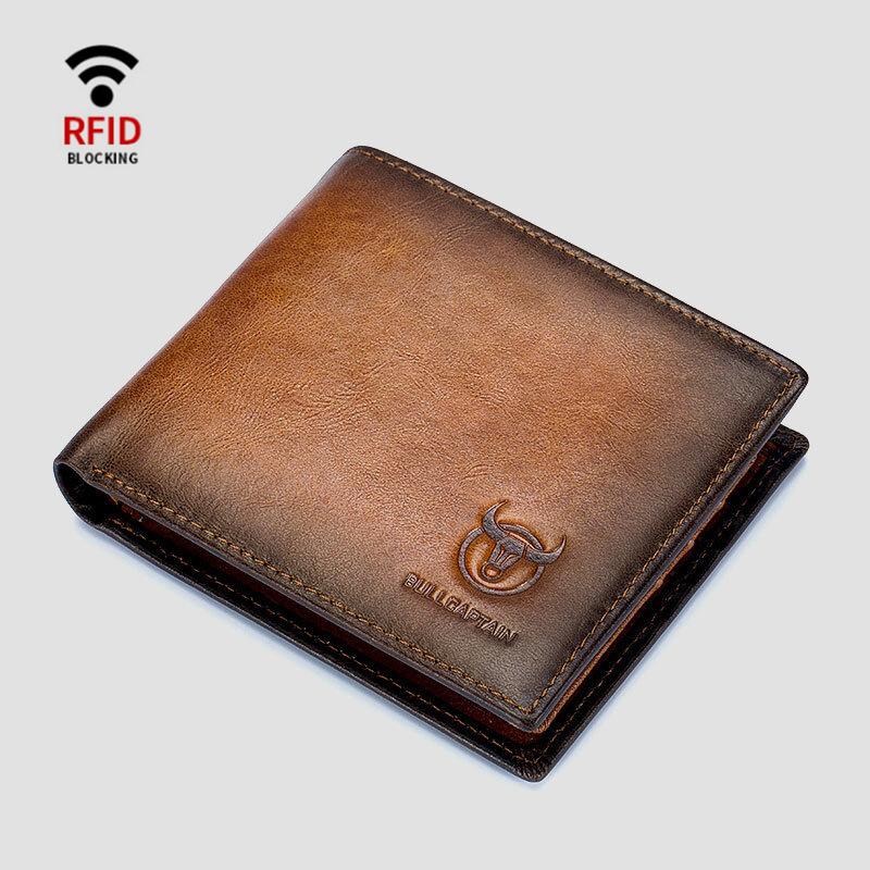 Men's Genuine Leather RFID Multi-Slot Blocking Extra Strong Stitching Gradient Short Wallet