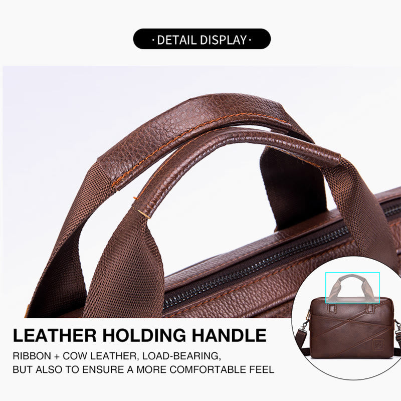 Men's Business Briefcase Simple Handbag Solid Color Leather Messenger Bag