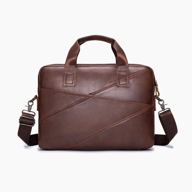 Men's Business Briefcase Simple Handbag Solid Color Leather Messenger Bag