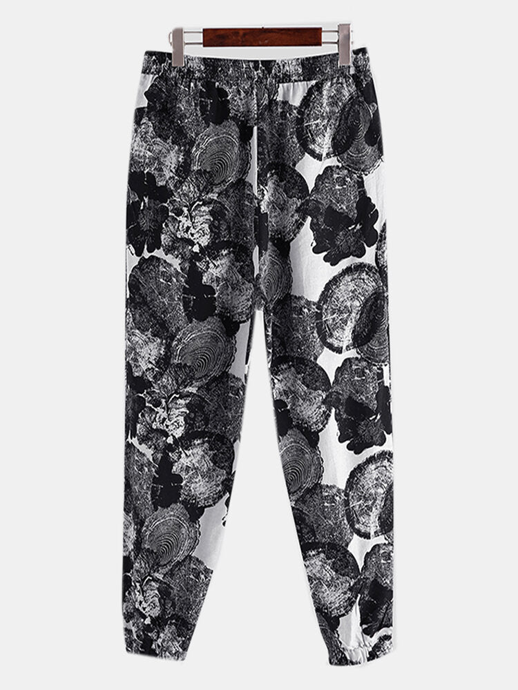 Men Cotton Ethnic Graffiti Print Oriental Harem Pants Plus Size