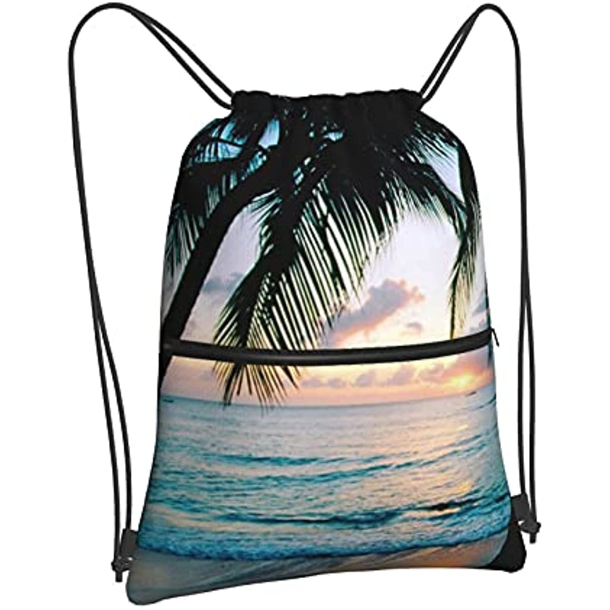 Palm tree beach Waterproof Drawstring Backpack Bag