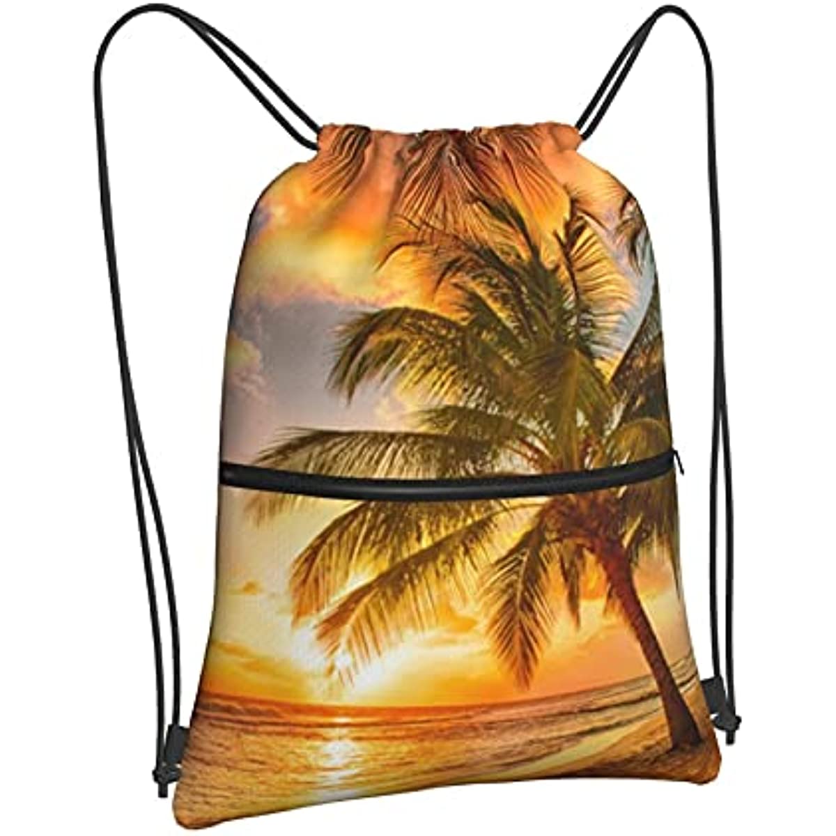 Hawaiian Palm Tree Print Summer Sunset Drawstring Backpack Gym Bag