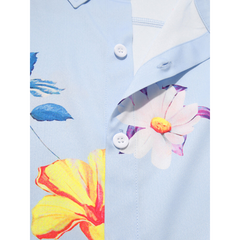 Men Birds & Flower Buttons Short Sleeve Lapel Casual Shirts