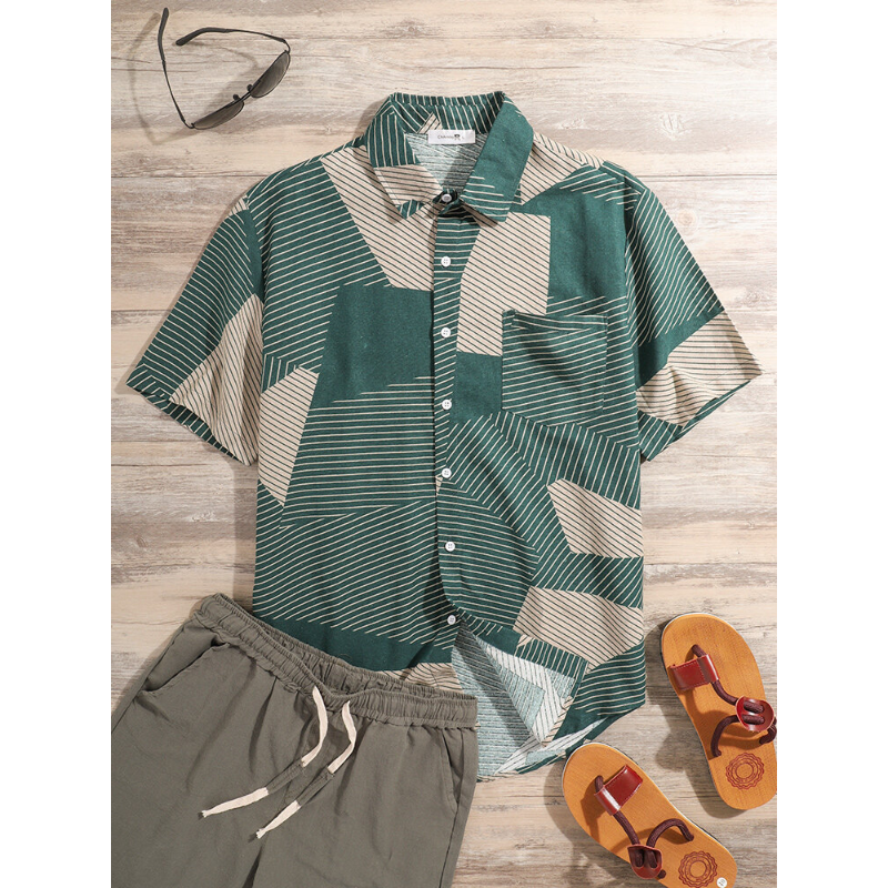 Mens Block Stripe Short Sleeve Casual Shirts