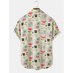 Mens Cartoon Container Print  Short Sleeve Shirts