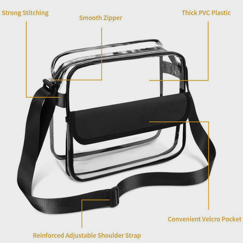 Transparent Messenger Bag Zipper Tote Bag Casual Shopping Large Capacity Waterproof Gym Bag