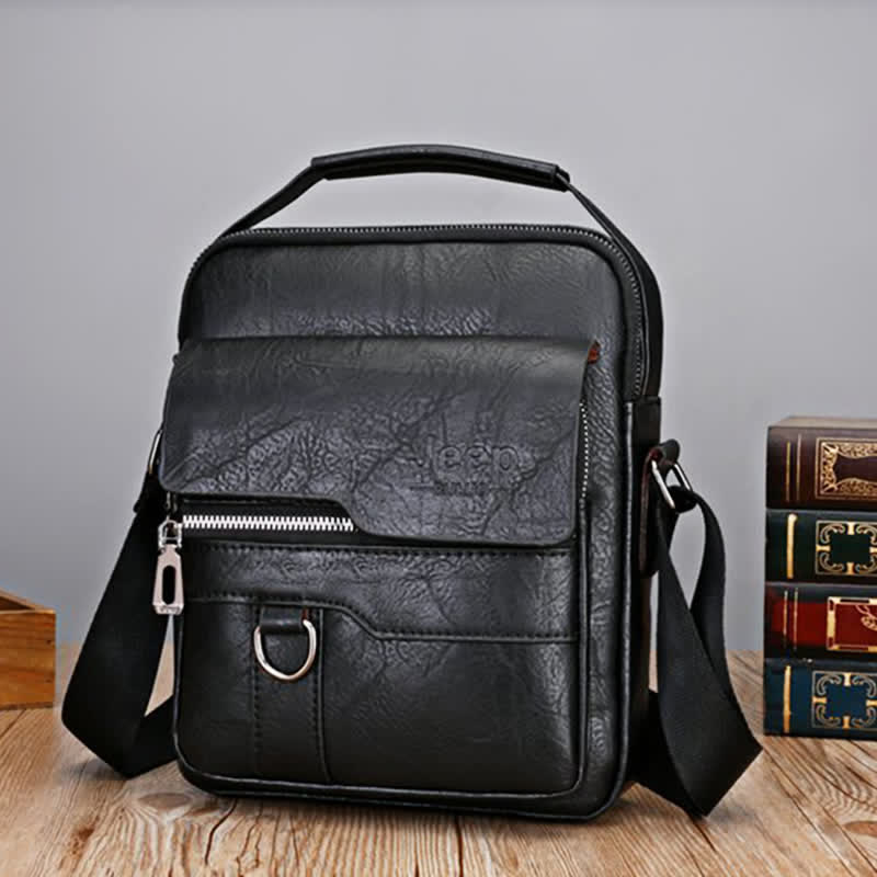 Men's Leather Backpack Lightweight Soft PU Messenger Bag Classic Slim Business Briefcase Messenger Bag