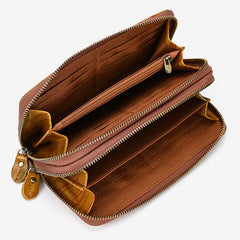 Genuine Leather Retro Casual Bifold Wallet Men's Clutch Long Wallet