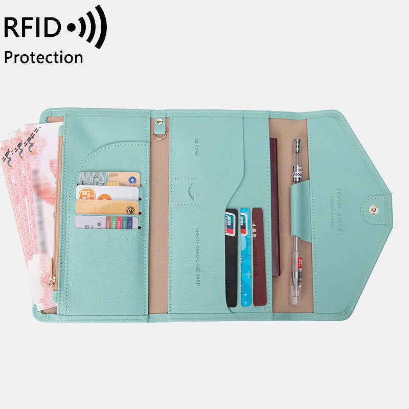 Slim Multifunctional Travel Document Pouch RFID Passport Holder