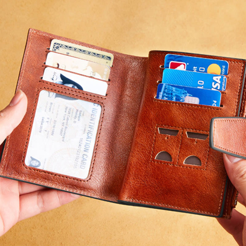 Wallet For Men Multiple Compartment Cowhide Leather RFID Card Holder