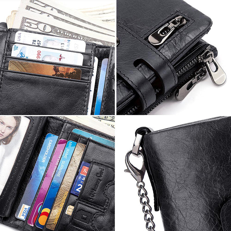 Vintage Top Layer Leather Card Holder US Wallet RFID Blockchain Men's Short Leather Wallet