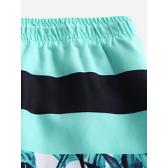 Mens Beach Striped Printing Casual Five Point Hawaii Style Shorts Pants