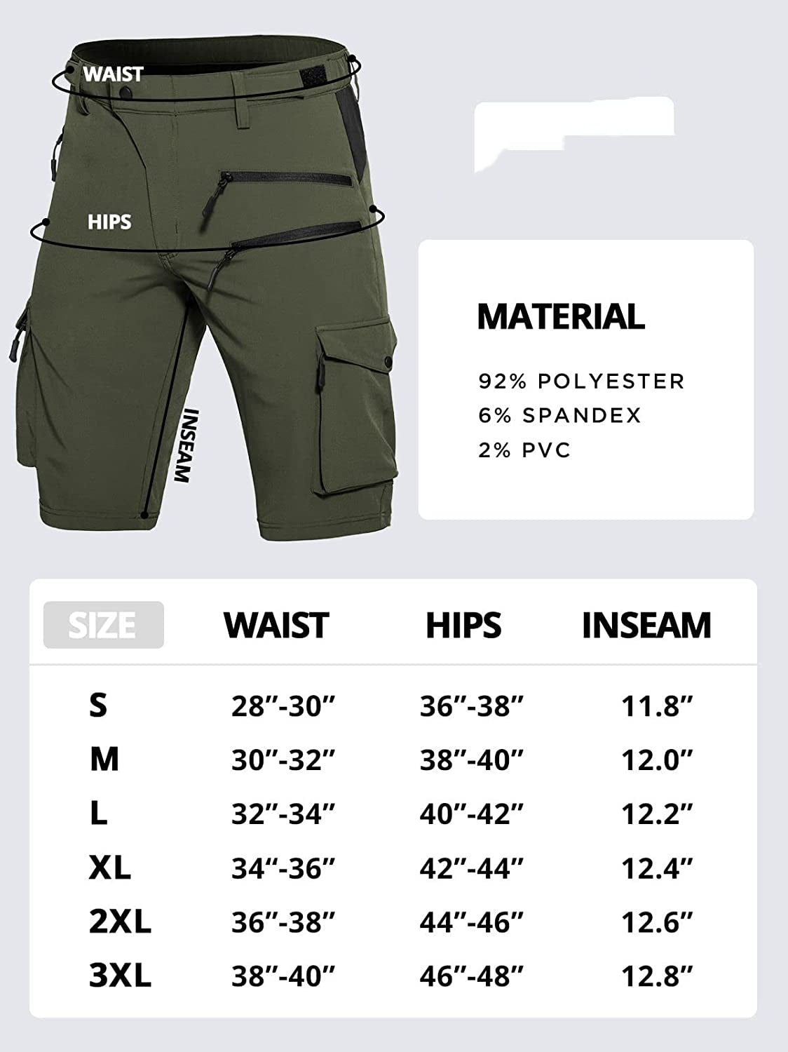 Men's Hiking Cargo Shorts Quick Dry Athletic Shorts with Elastic Waist for Fishing Golf Casual