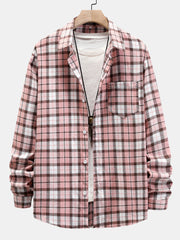 Men's Regular Fit Plaid Button Down Long Sleeve Cuffed Shirt