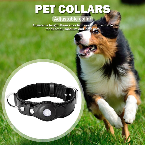 Adjustable Soft Leather Padded Dog Collar Airtag Leather Pet Collar Airtag Holder