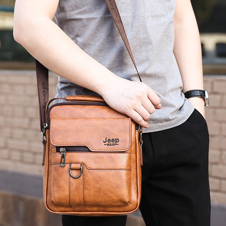 Men's Shoulder Bag Multi Pocket Leather Business Briefcase Travel Messenger Bag