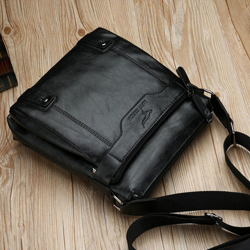 Vintage Men Leather Shoulder Bag Vertical Lightweight Messenger Business Bag