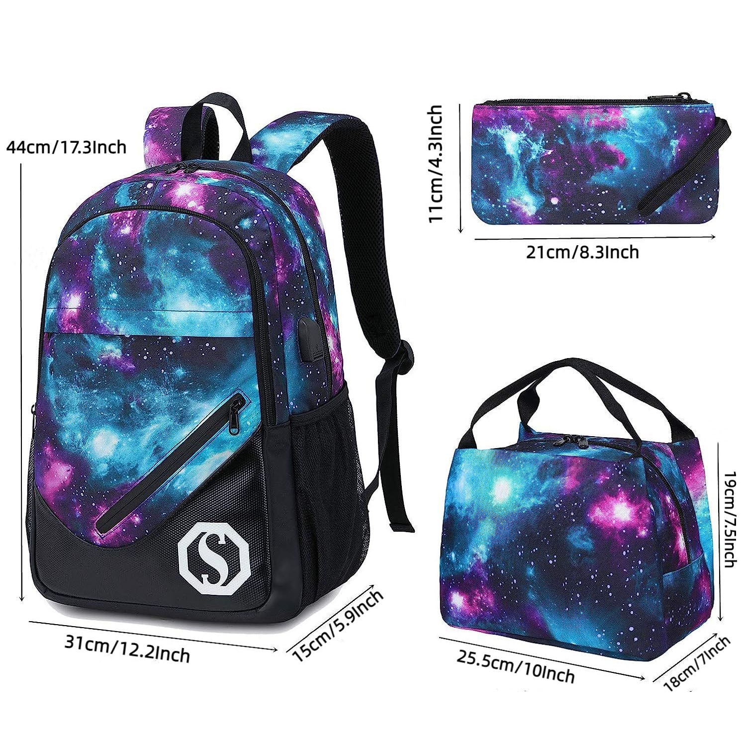 Primary School Boys Girls Kids School Bag Set Student Backpack with Lunch Box and Pencil Case