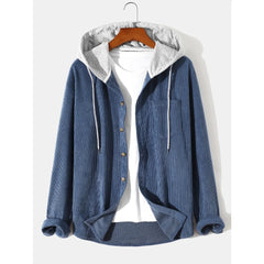 Long Sleeve Hooded Men's Coat Shirt Corduroy Solid Color Shirt