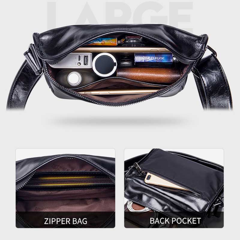 Men's Large Capacity Leather Computer Messenger Bag Waterproof Messenger Bag