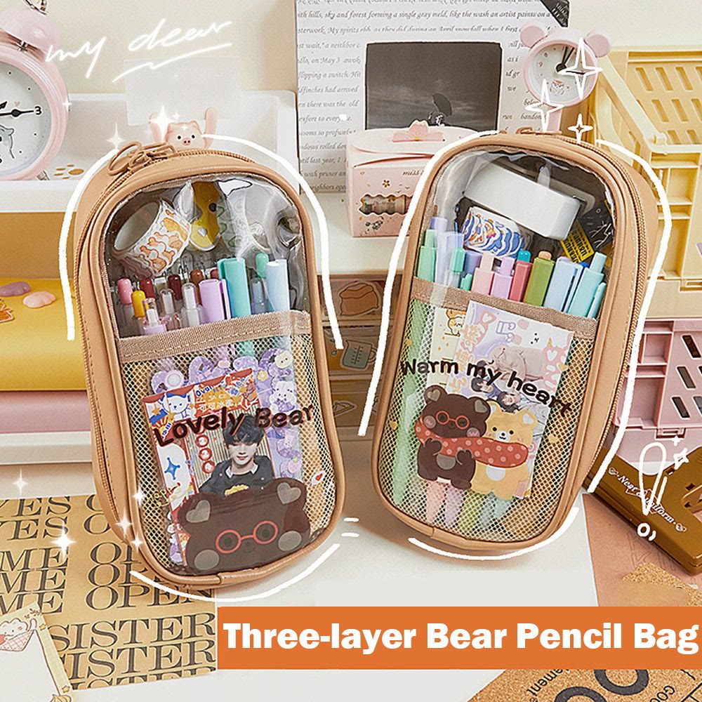 Student Simple Pencil Case Pencil Bag Transparent Vertical Multifunctional Pencil Bag