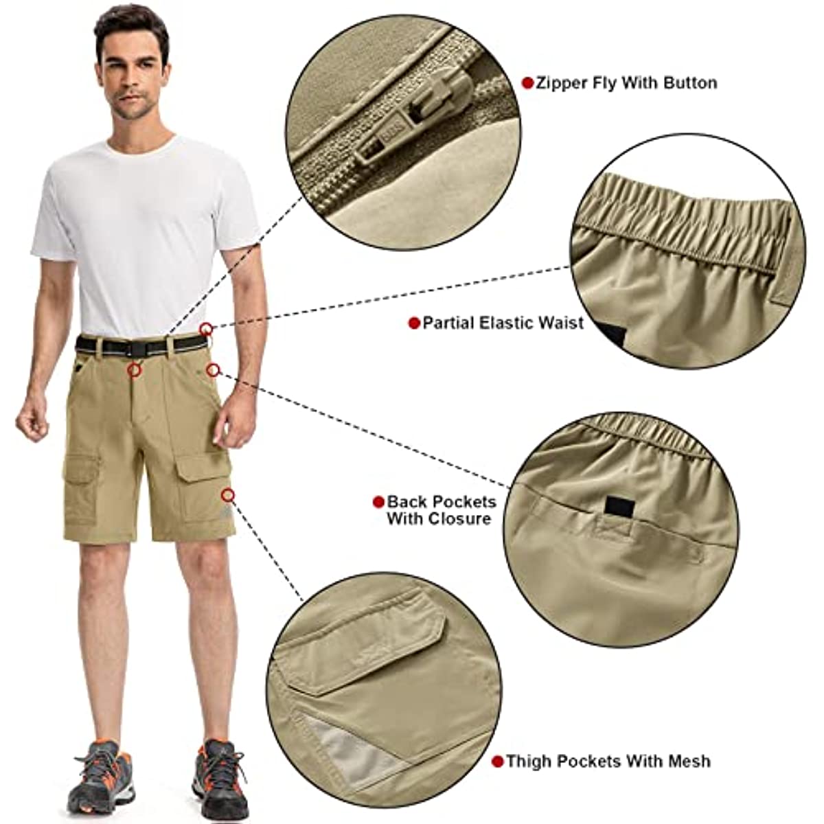 Men's Outdoor Elastic Waist Lightweight Quick Dry Cargo Fishing Hiking Shorts