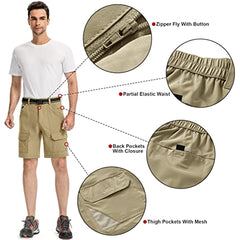 Men's Outdoor Elastic Waist Lightweight Quick Dry Cargo Fishing Hiking Shorts