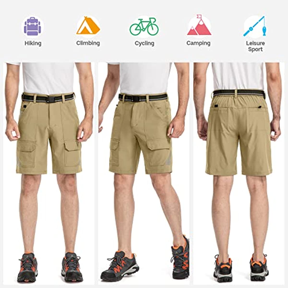 Men's Outdoor Elastic Waist Lightweight Quick Dry Cargo Fishing Hiking Shorts