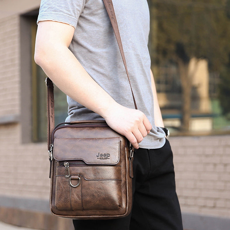 Men's Shoulder Bag Multi Pocket Leather Business Briefcase Travel Messenger Bag