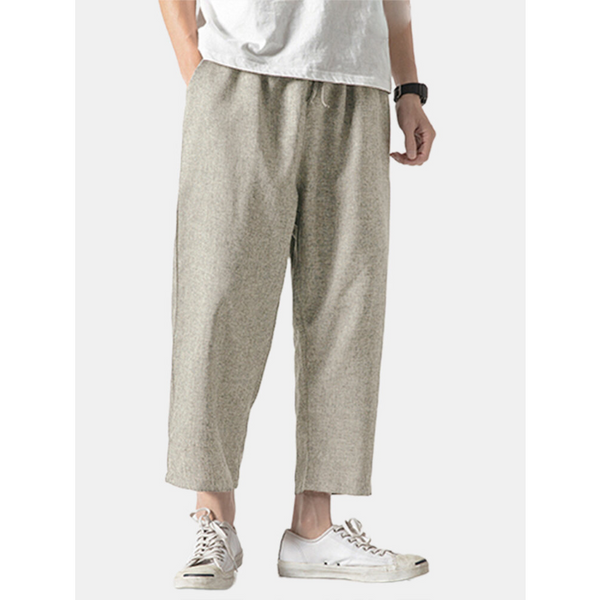 Mens Plus Size Solid Color Elastic Waist Drawstring Casual Pants