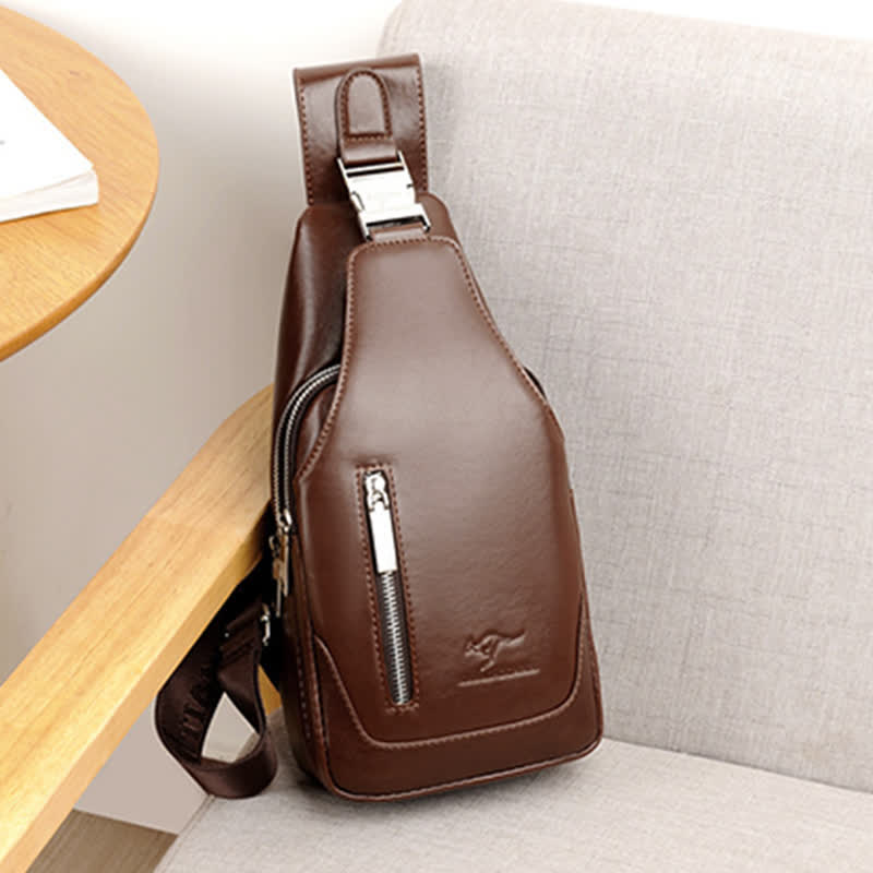 Men's Anti-theft Dual Compartment PU Leather Messenger Shoulder Bag